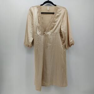 Vintage Fashion Robe Women's Large Wrap Beige Satin Lace Coquette Sleep